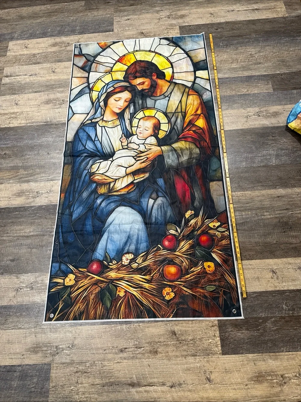 Stained-Glass Style Holy Family Flag/Banner - Blue, Gold, Red